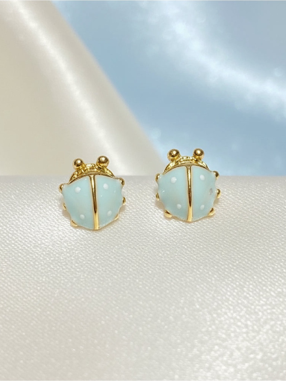 Blue Ladybug Stud Earrings